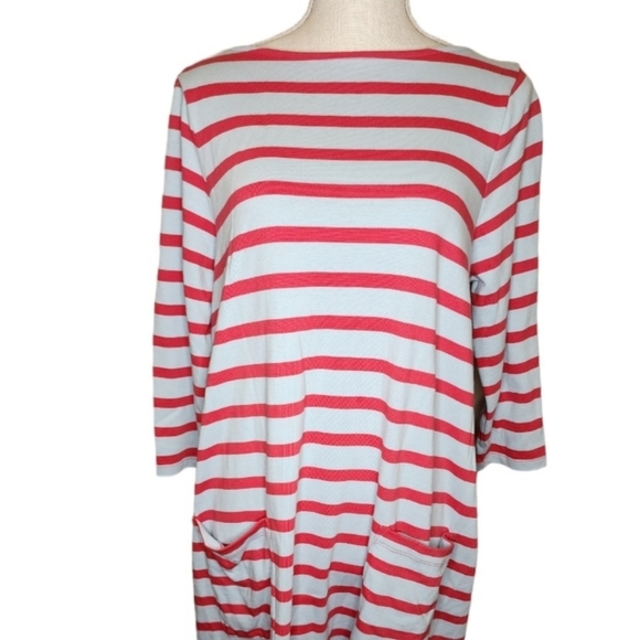 SOLD The Nines by Hatch Maternity Dress Knit Stripes Medium Red Blue Pockets - Picture 3 of 9